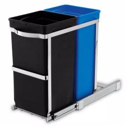 simplehuman 35-Liter Commercial-Grade Under-Counter Pull-Out Dual Recycling Trash Can, Stainless Steel thumbnail 4