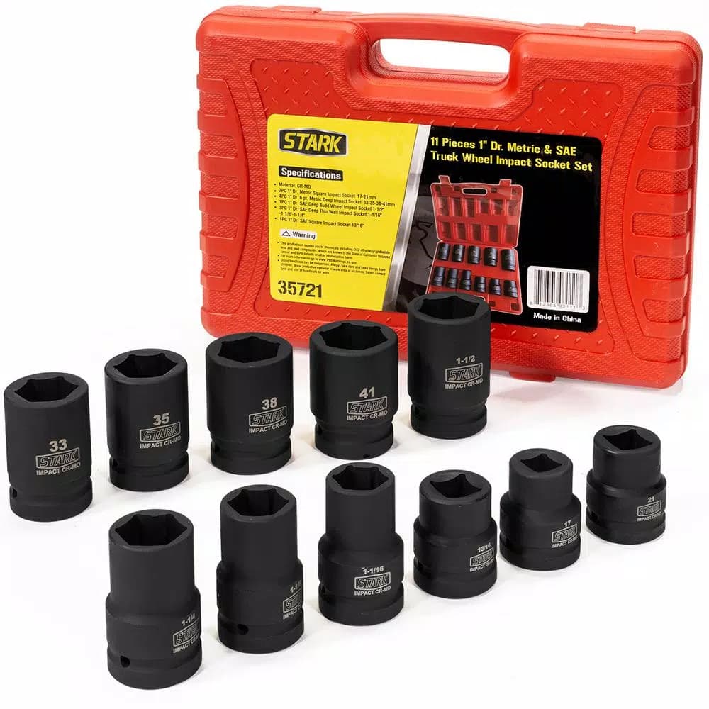 Stark 1 in. Drive Duo Combination SAE and Metric Deep Impact Socket Set, 11-Piece