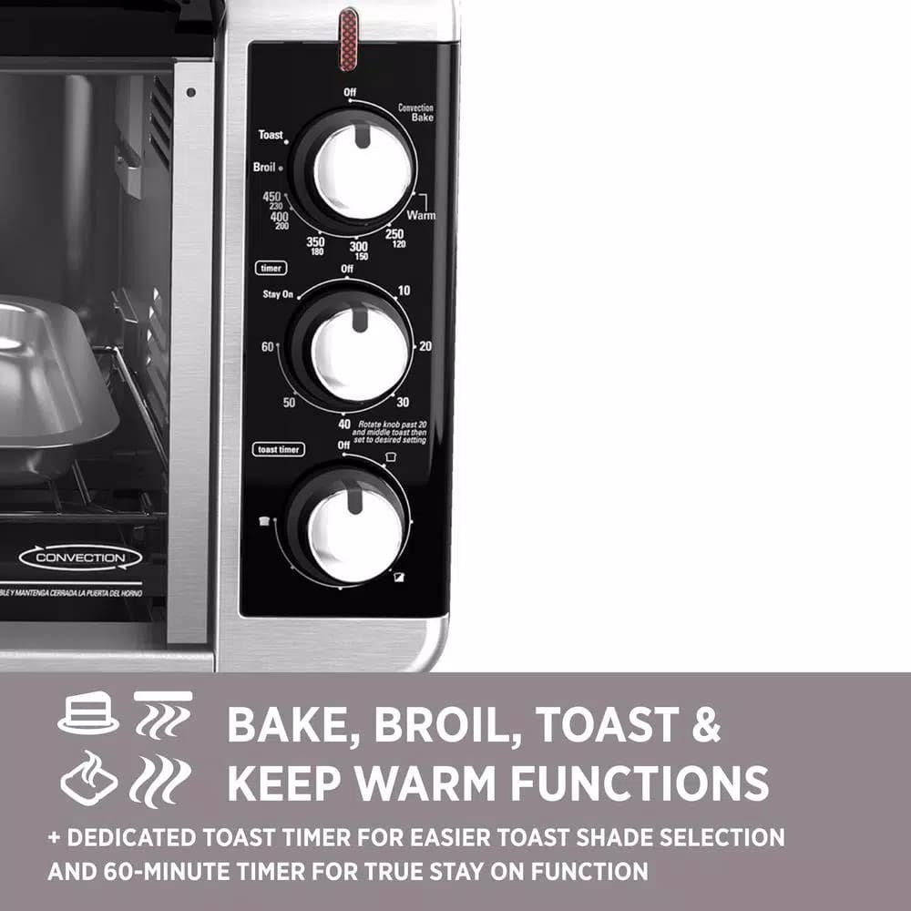 BLACK+DECKER 1500W 8-Slice Stainless Steel Convection Toaster Oven with Broiler