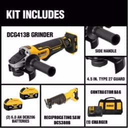 DEWALT 20V MAX XR Cordless Brushless 4-1/2 in. Small Angle Grinder Kit with (2) 6.0Ah Batteries & Reciprocating Saw thumbnail 2