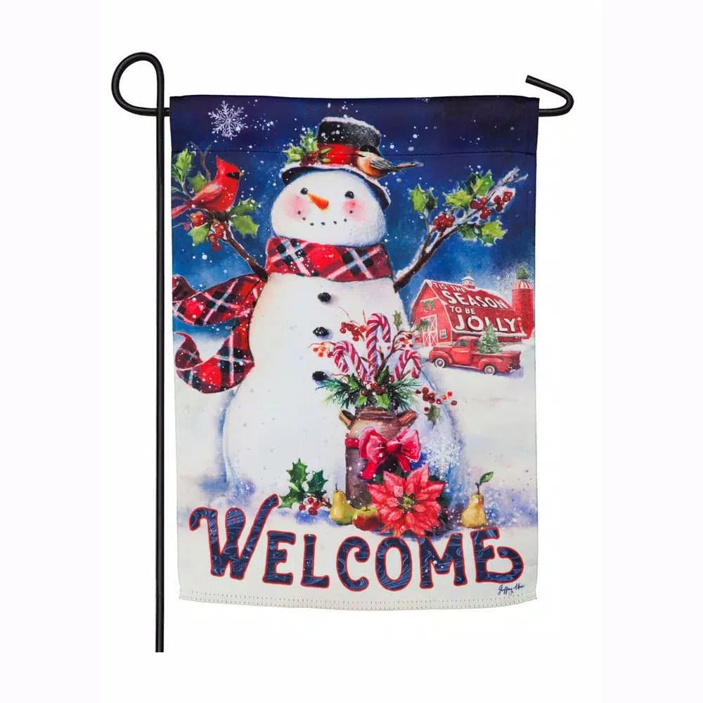 Evergreen 18 in. x 12.5 in. Christmas Snowman Garden Flag, Double-Sided Weather & Fade Resistant