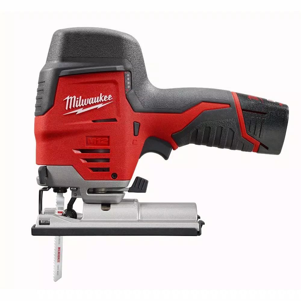 Milwaukee M12 12V Lithium-Ion Cordless Jig Saw and 3/8 in. Crown Stapler Combo Kit with 2.0Ah Battery and Charger