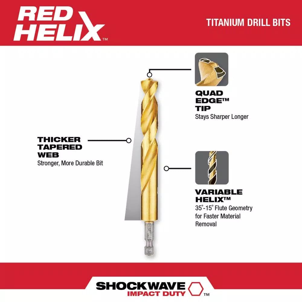 Milwaukee SHOCKWAVE Red Helix 9/32 in. Titanium Drill Bit