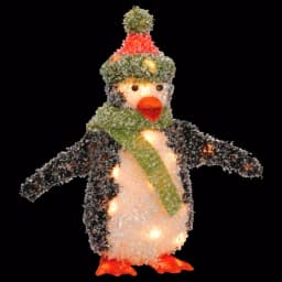 National Tree Company 18 in. Pre-Lit Tinsel Penguin Holiday Sculpture with 35 Clear Lights thumbnail 1