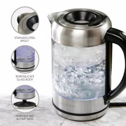 Ovente KG612S 1.7L Glass Electric Kettle, 1500W Silver Stainless Steel with Blue LED Light thumbnail 6