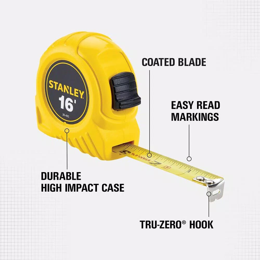 Stanley 16 ft. x 3/4 in. Tape Measure with Polymer-Coated Blade and High-Impact ABS Case