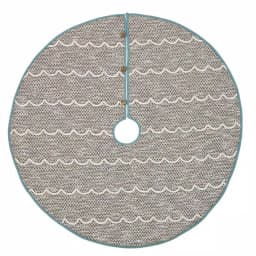 VHC Brands Sanbourne 48 in. Creme White Coastal Christmas Tree Skirt with Turquoise Chambray Trim thumbnail 1
