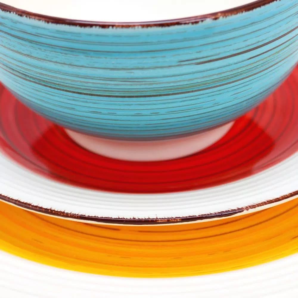 Gibson Home Confetti Band 12-Piece Ceramic Stoneware Dinnerware Set, Service for 4