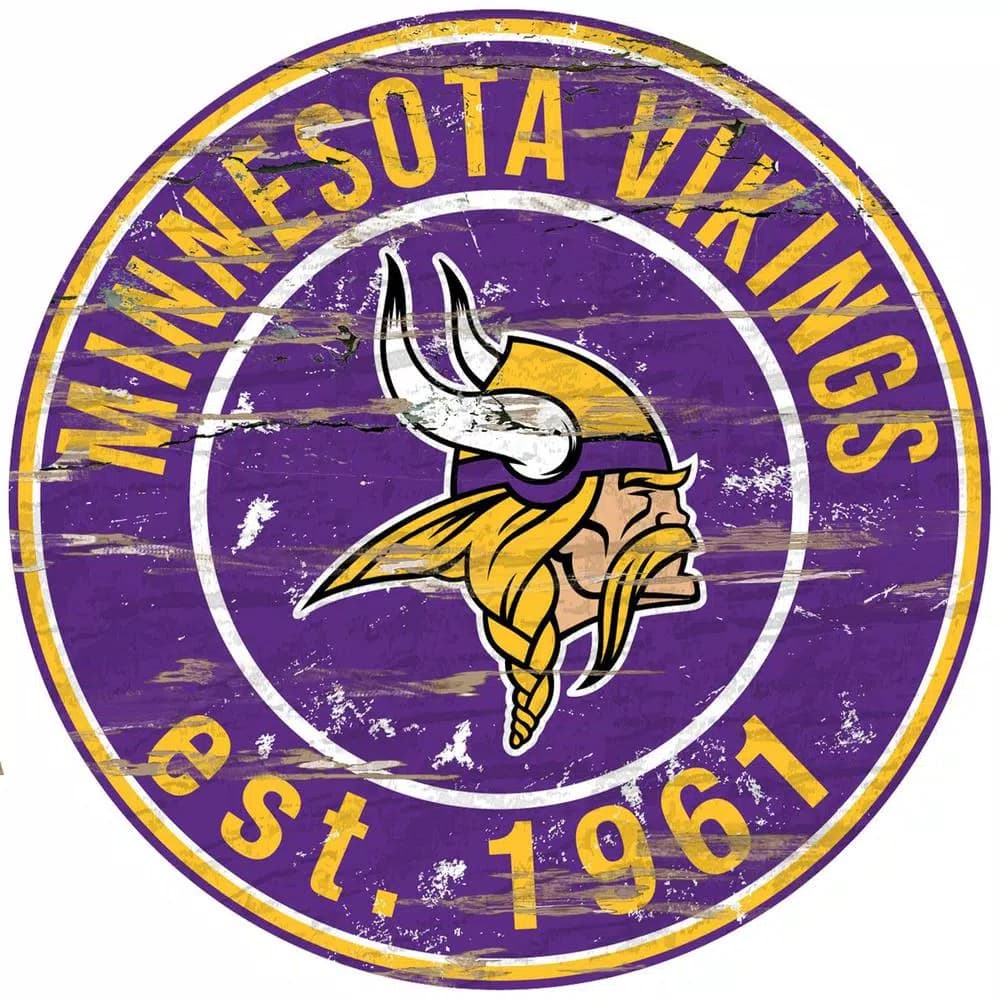 Adventure Furniture Fan Creations 24" NFL Minnesota Vikings Round Distressed Wood Wall Sign