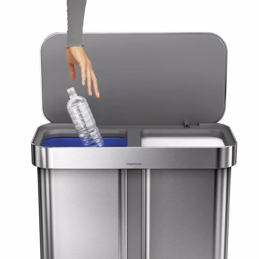 simplehuman 15 Gallon Dual Compartment Stainless Steel Step Trash Can and Recycling Bin