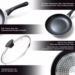 Classic Cuisine Allumi-Shield 15-Piece Nonstick Aluminum Cookware Set with Lids, Black thumbnail 2