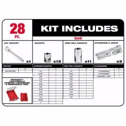 Milwaukee 3/8 in. Drive SAE Ratchet and Socket Set with PACKOUT Compact Organizer, 28-Piece thumbnail 2