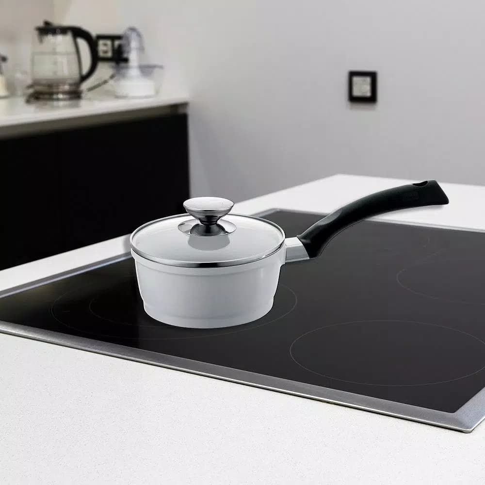 Berndes SignoCast Pearl 2 Qt. Cast Aluminum Ceramic Nonstick Sauce Pan with Glass Lid, White