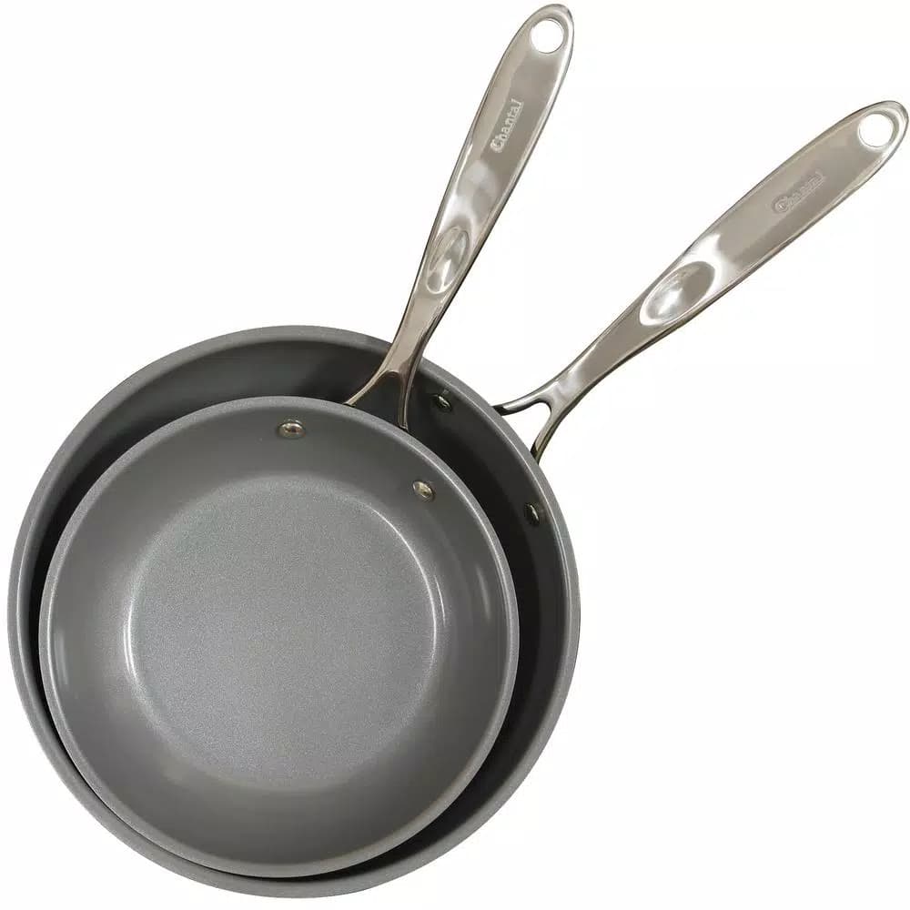 Chantal Induction 21 Steel 2-Piece Ceramic Nonstick Stainless Steel Frying Pan Set, Brushed Stainless Steel