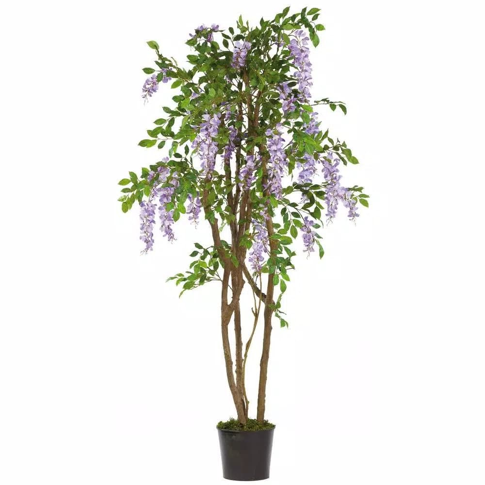 Nearly Natural 5 ft. Wisteria Silk Tree - Purple Artificial Flowering Tree