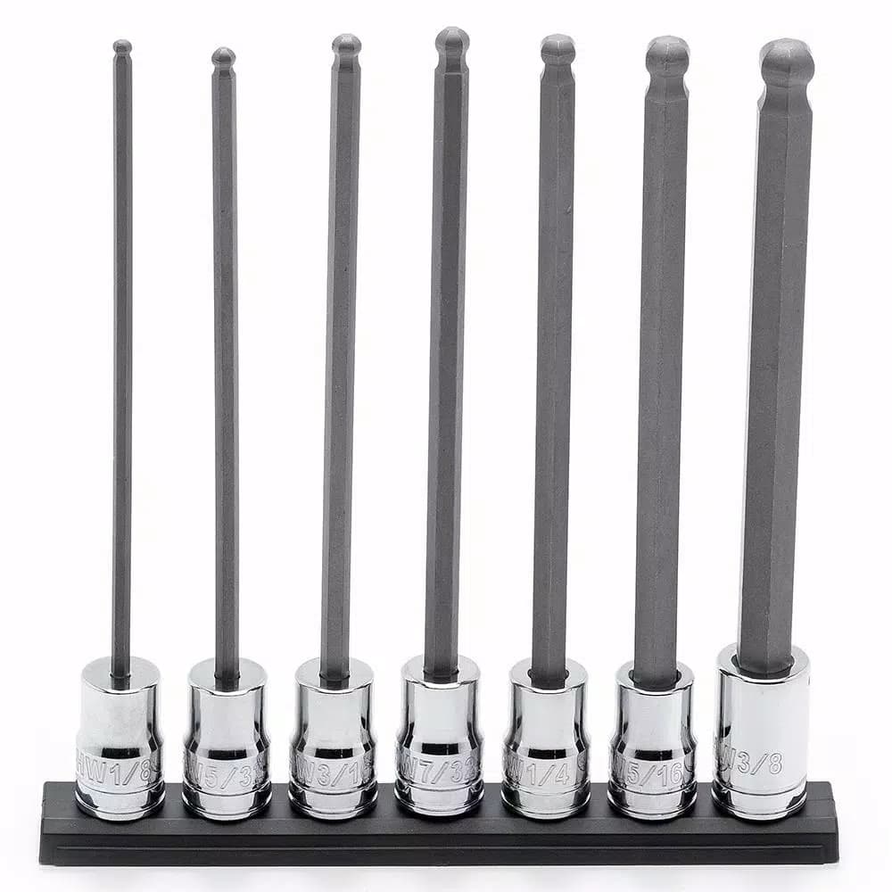 Husky 3/8 in. Drive SAE Long Ball Hex Bit Socket Set, 7-Piece