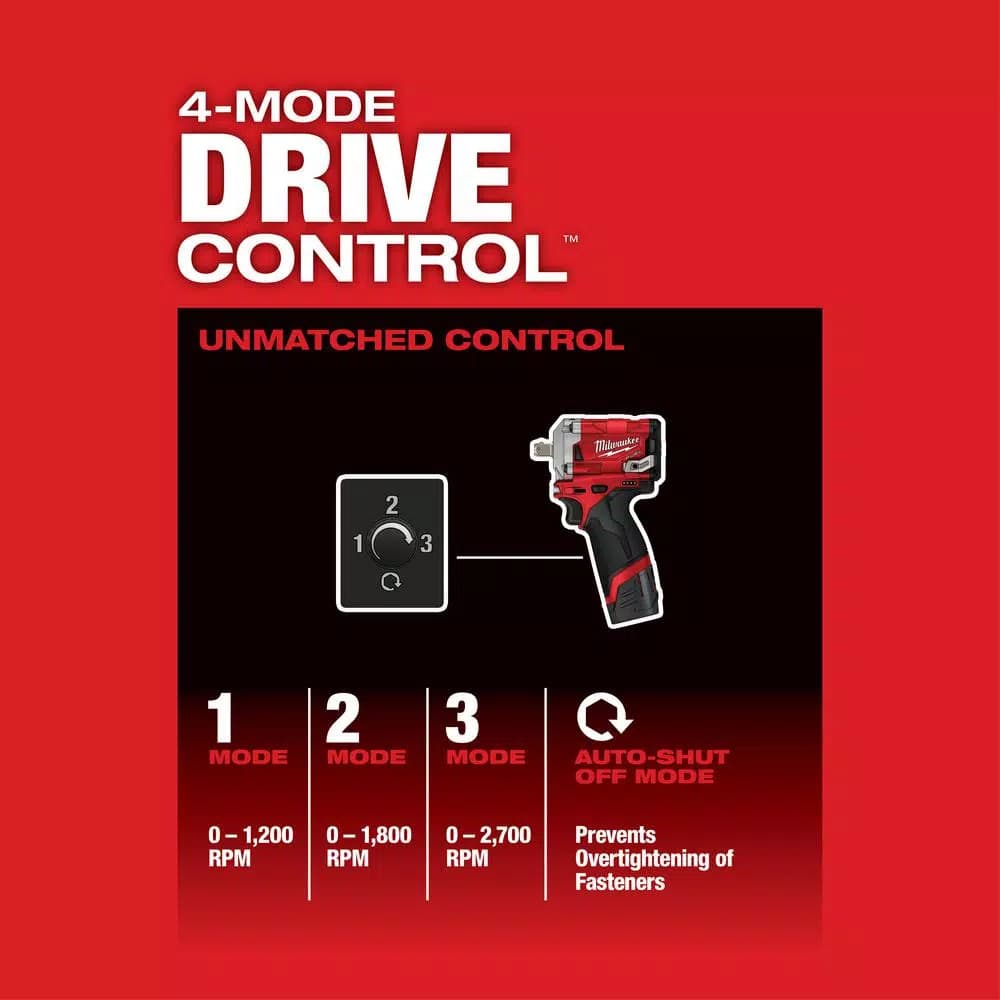 Milwaukee M12 FUEL 12V Brushless Cordless 1/2 in. Stubby Impact Wrench with Pin Detent (Tool-Only)
