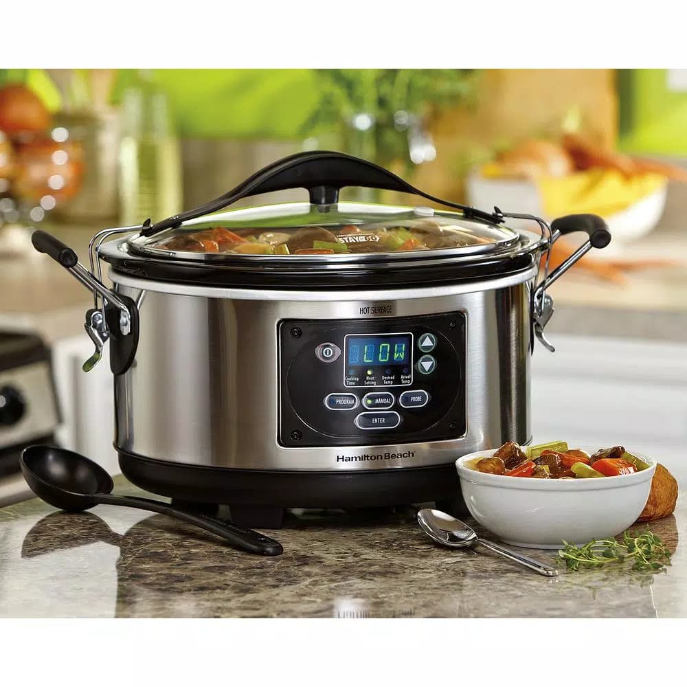 Hamilton Beach 6 Qt. Stainless Steel Programmable Slow Cooker with Temperature Probe