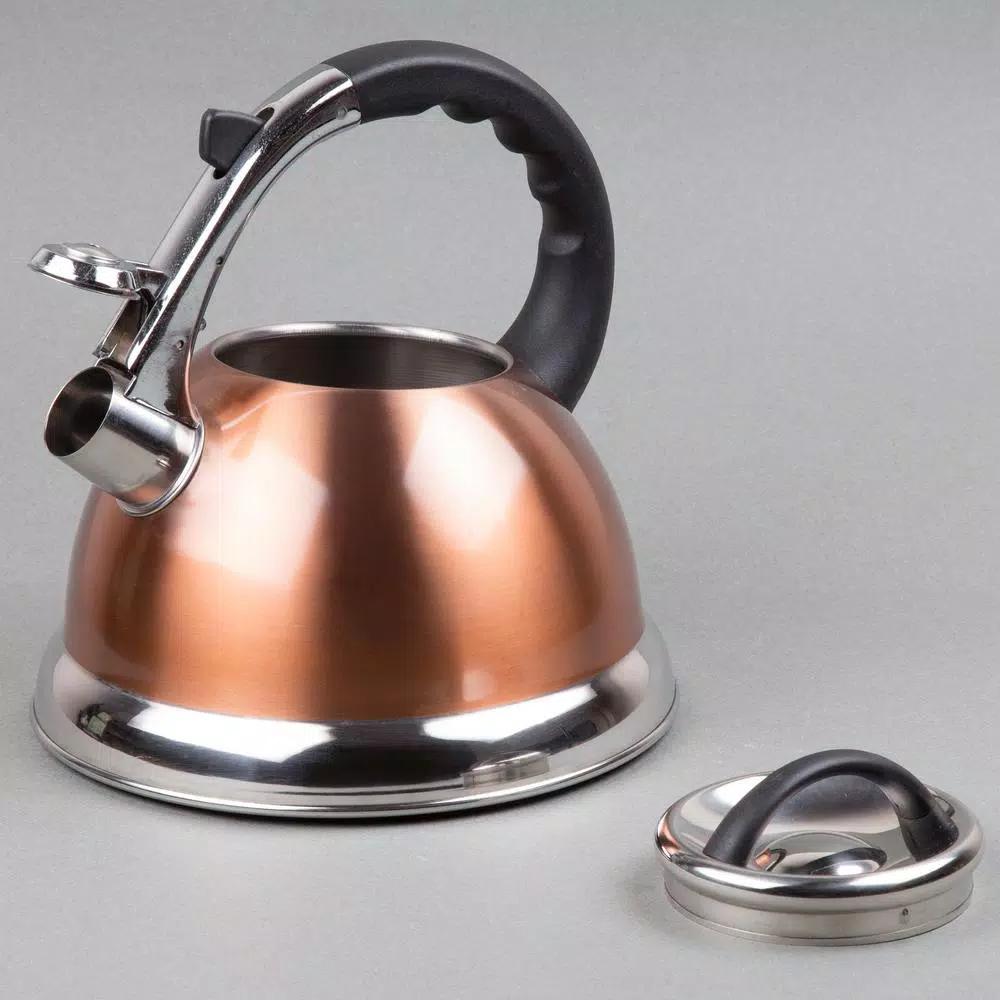 Creative Home Camille 3.0 Qt. Stainless Steel Whistling Tea Kettle with Aluminum Capsulated Bottom, Metallic Copper