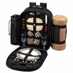 Unbranded Deluxe 2-Person Picnic Backpack with Blanket and 20-Piece Accessory Set - Black/London Plaid thumbnail 1