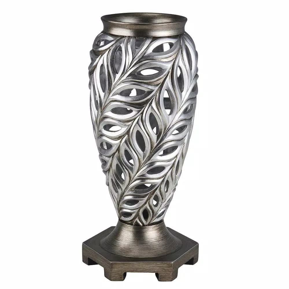 Unbranded Kiara 15.75 in. Silver Peacock Feather Decorative Table Vase