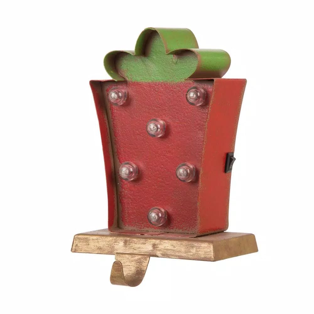 Glitzhome Marquee LED Tree and Gift Box Stocking Holder Set of 2