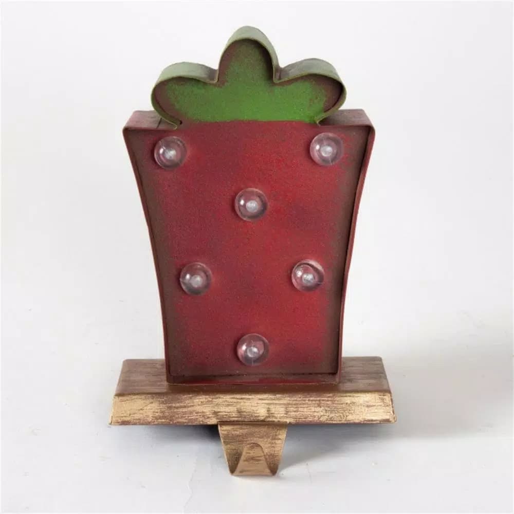 Glitzhome Marquee LED Gift Box Christmas Stocking Holder with Iron Hook, 7.48 in.