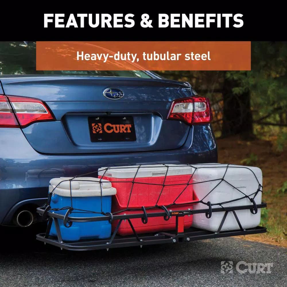 CURT 48 in. x 20 in. Steel Basket Style Hitch Cargo Carrier, 500 lb. Capacity, 2 in. Receiver with Adapter