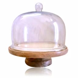 Kauri Design Rustic Mango Wood Cake Stand with Glass Top - 12 in. Round Pedestal Display thumbnail 1