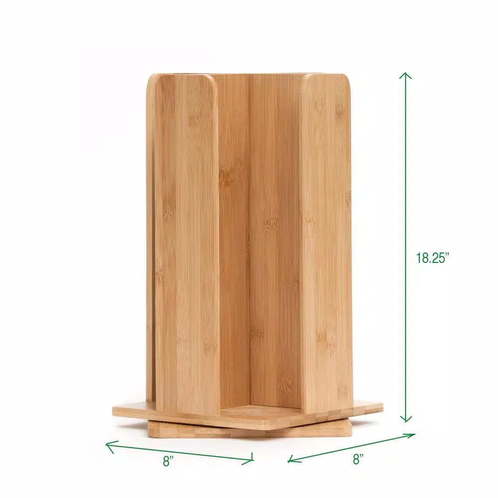 Mind Reader Bamboo 360° Rotating Cup and Lid Holder, 4-Compartment Organizer