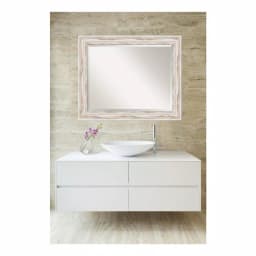 Amanti Art Alexandria 33 in. W x 27 in. H Distressed Whitewash Wood Framed Beveled Edge Bathroom Mirror thumbnail 5