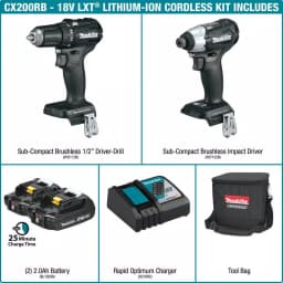 Makita 18V LXT Sub-Compact Brushless Cordless 2-Piece Combo Kit (Driver-Drill & Impact Driver) with 2.0Ah Battery thumbnail 2