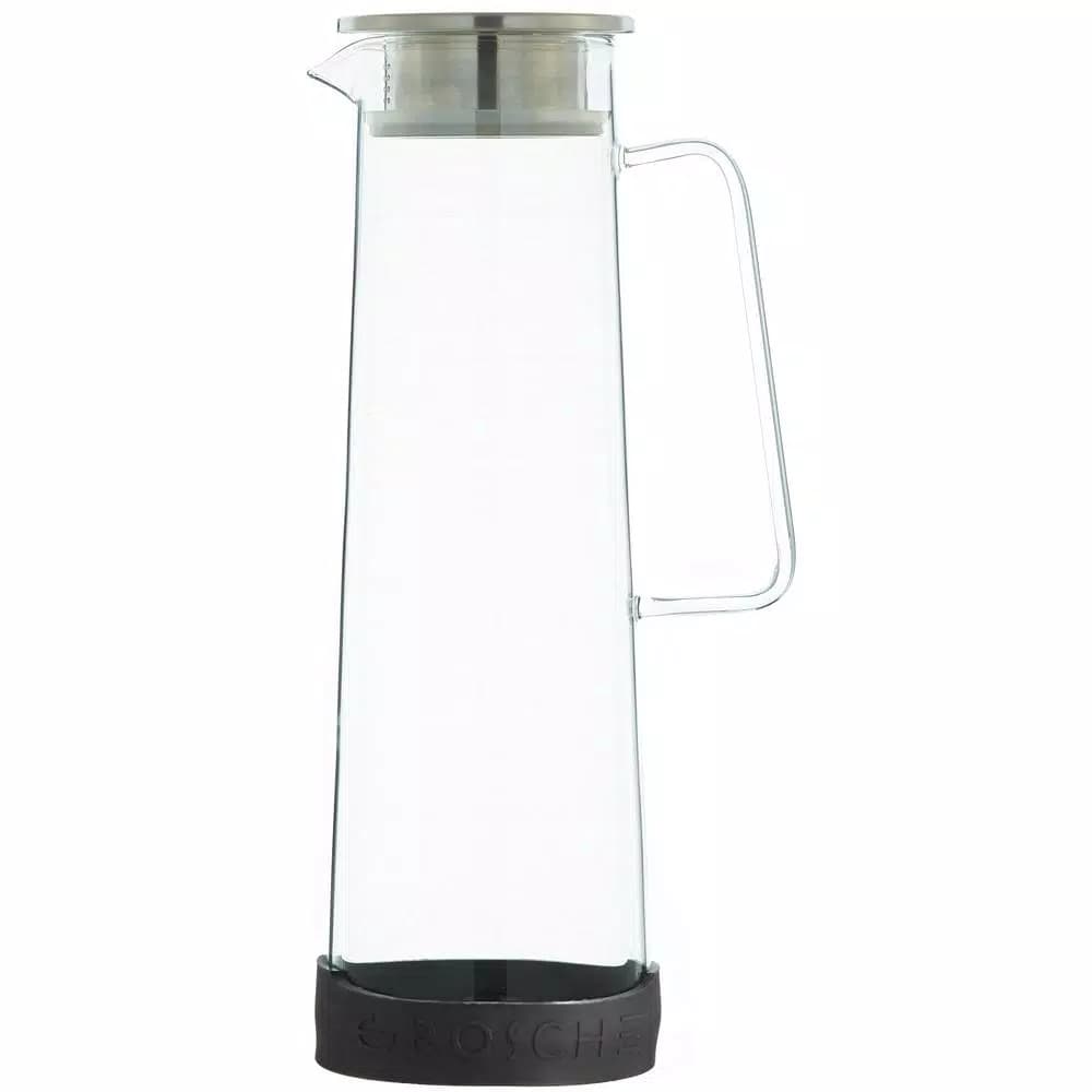 GROSCHE Bali 50 oz. Clear Borosilicate Glass Water Infusion Pitcher with Stainless Steel Lid