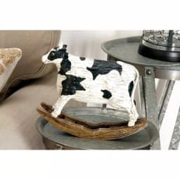 LITTON LANE Rectangular Polystone Cow Sculpture on Curved Wood Rocker - Farmhouse Decor thumbnail 1