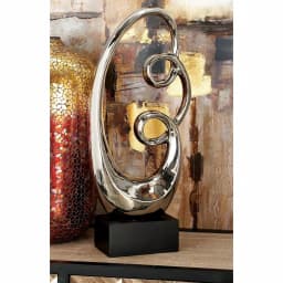 LITTON LANE Modern Reflections 24" Silver Ceramic Abstract Double Loop Oval Sculpture thumbnail 1