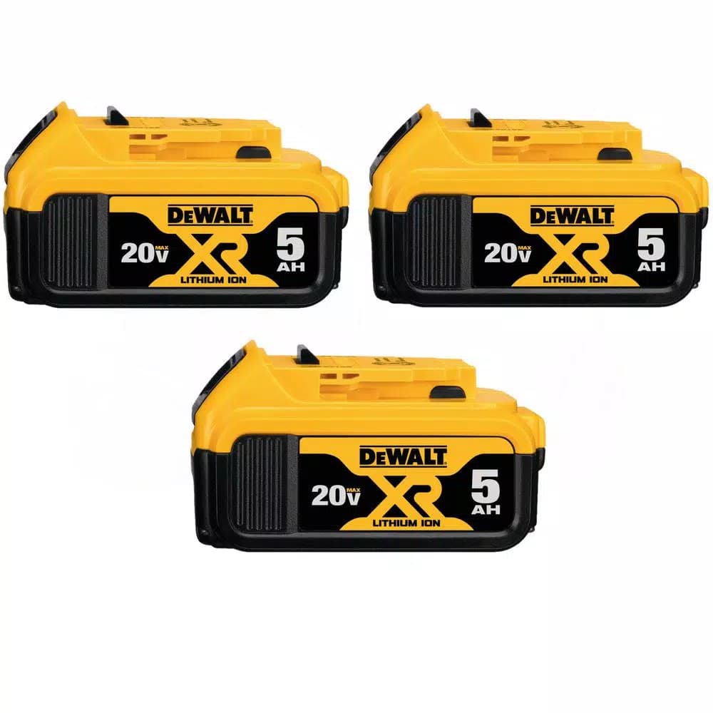 DEWALT 20V MAX XR Premium Lithium-Ion 5.0 Ah Battery Pack, 3-Pack