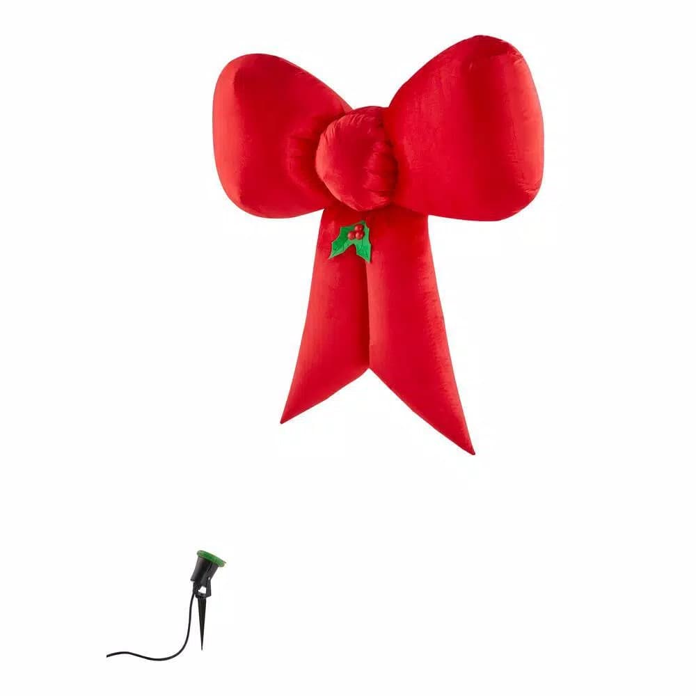 Airblown 4.49 ft. Red Velvet Fuzzy Inflatable Christmas Bow with External LED Spotlight