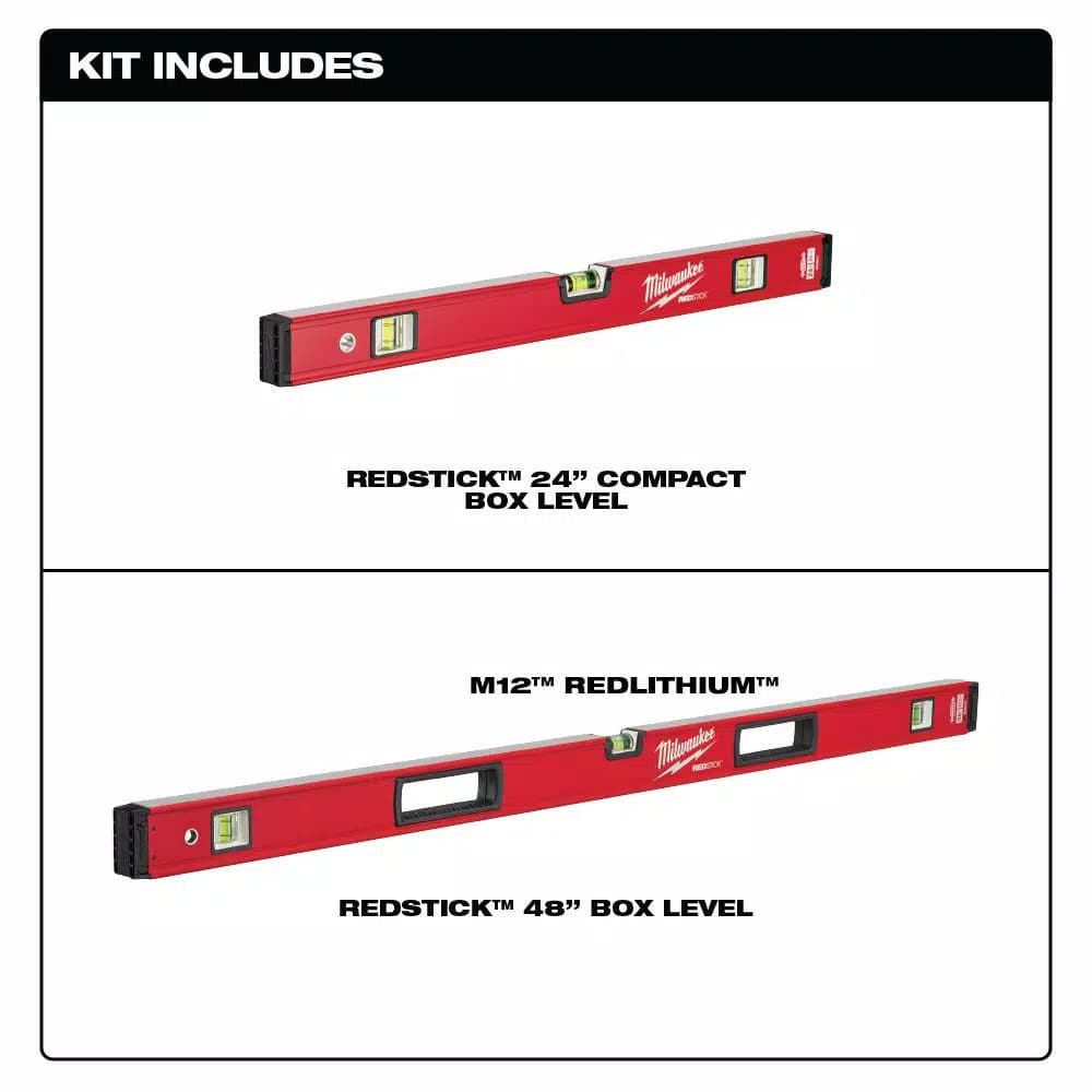 Milwaukee REDSTICK Compact Box Level Set, 24 in. and 48 in.