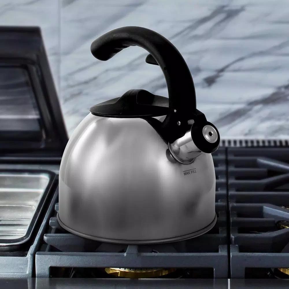 Mr. Coffee Steamline 2 Qt. Stainless Steel Tea Kettle with Whistle, Gray