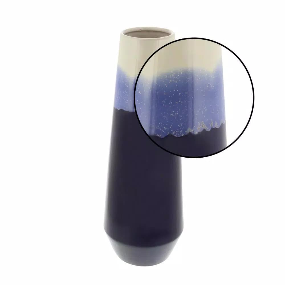 LITTON LANE Modern Reflections 20 in. Ceramic Tulip-Shaped Blue and White Gradient Decorative Vase