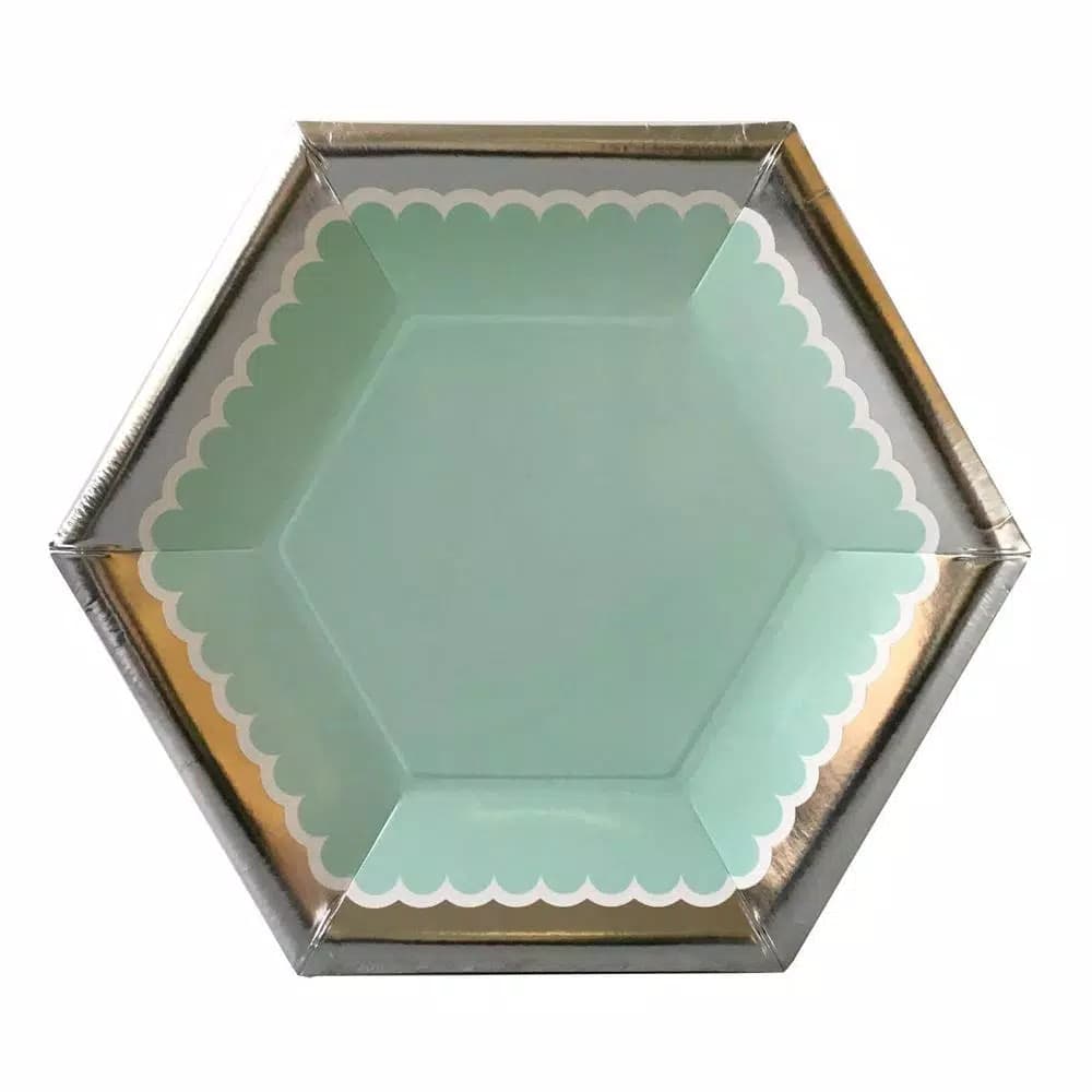 Sugar Plum Party SugarPlum Confection Hexagon Salad Plates, 16-Piece Mint with Silver Rim