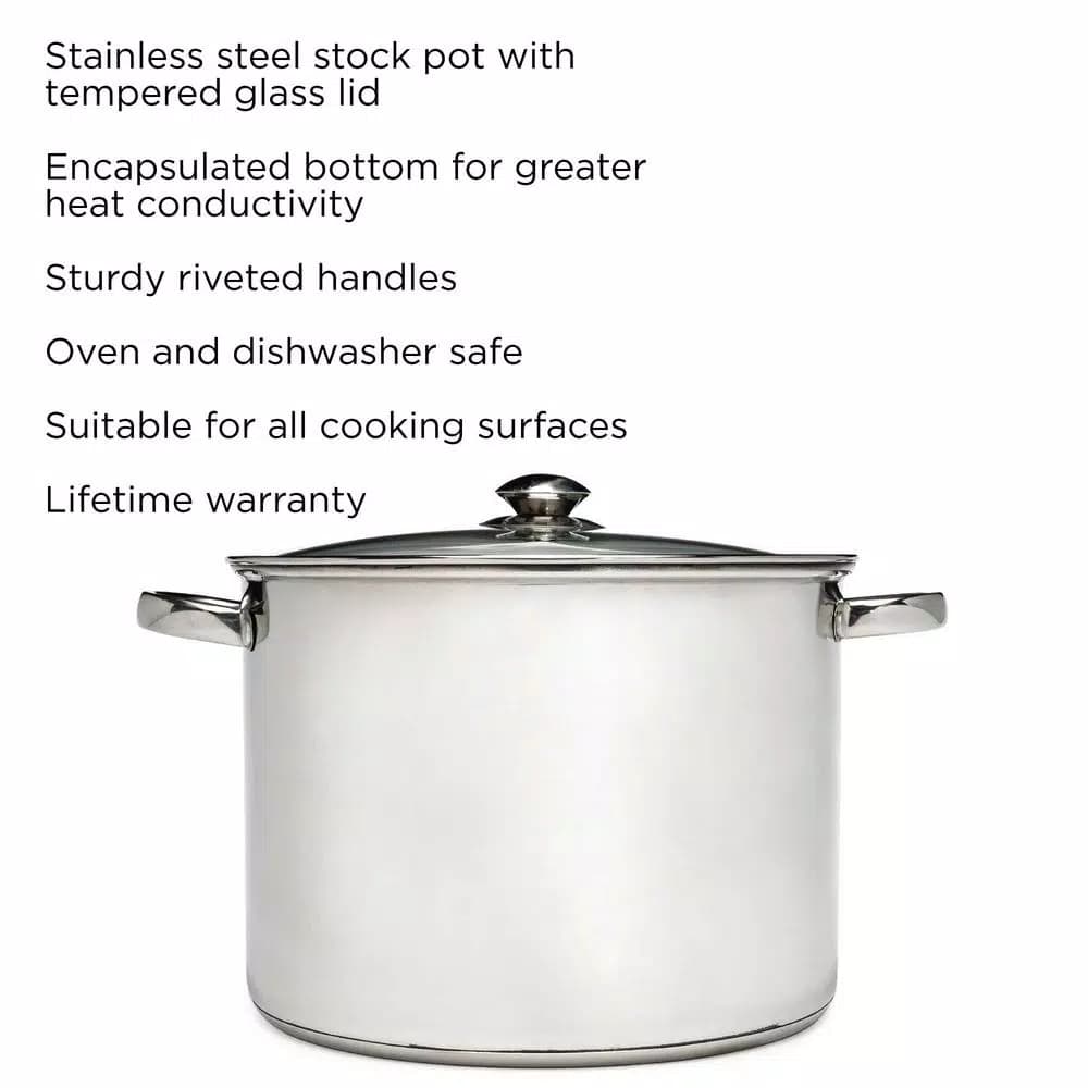 Ecolution Pure Intentions 16 Qt. Stainless Steel Stock Pot with Glass Lid