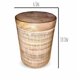Kauri Design Ceramic Vintage Cookie Jar with Mango Wood Lid, Tan and Brown Boho Design thumbnail 3