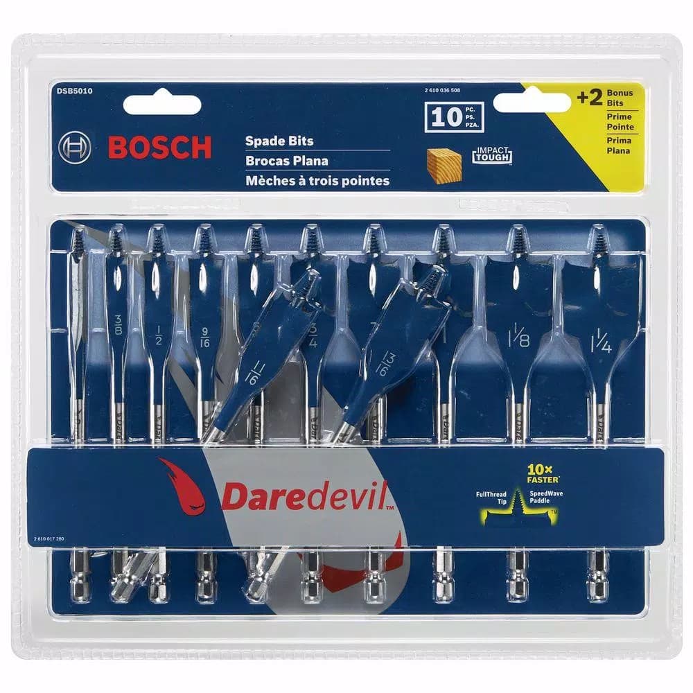 Bosch Daredevil 10-Piece Standard Spade Bit Set with 6 in. Extension