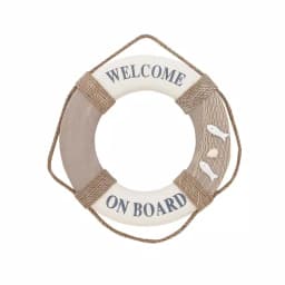 LITTON LANE 16 in. Coastal Living Decorative Life Ring Wall Decor - White & Brown Nautical Lifebuoy with Rope Hanger thumbnail 3