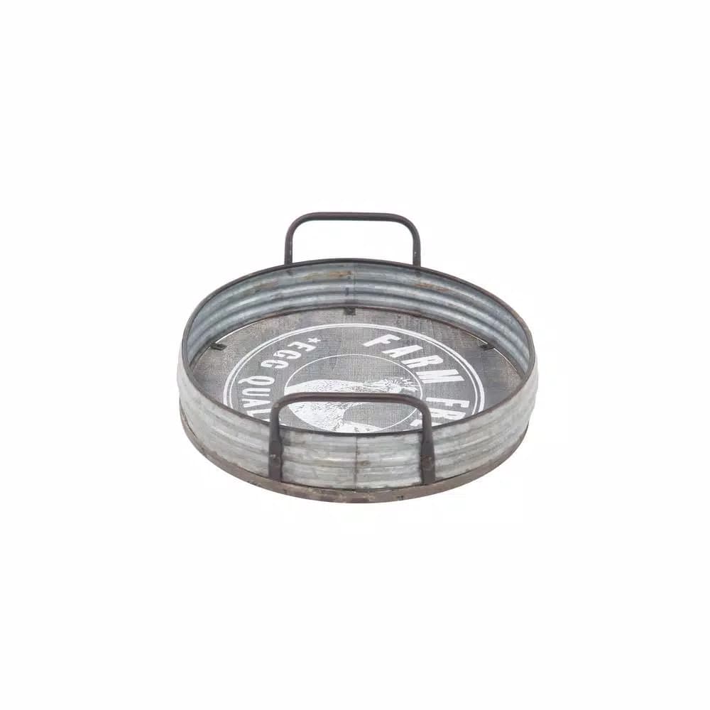 LITTON LANE Distressed Silver Galvanized Iron Decorative Trays with Handles, Set of 2