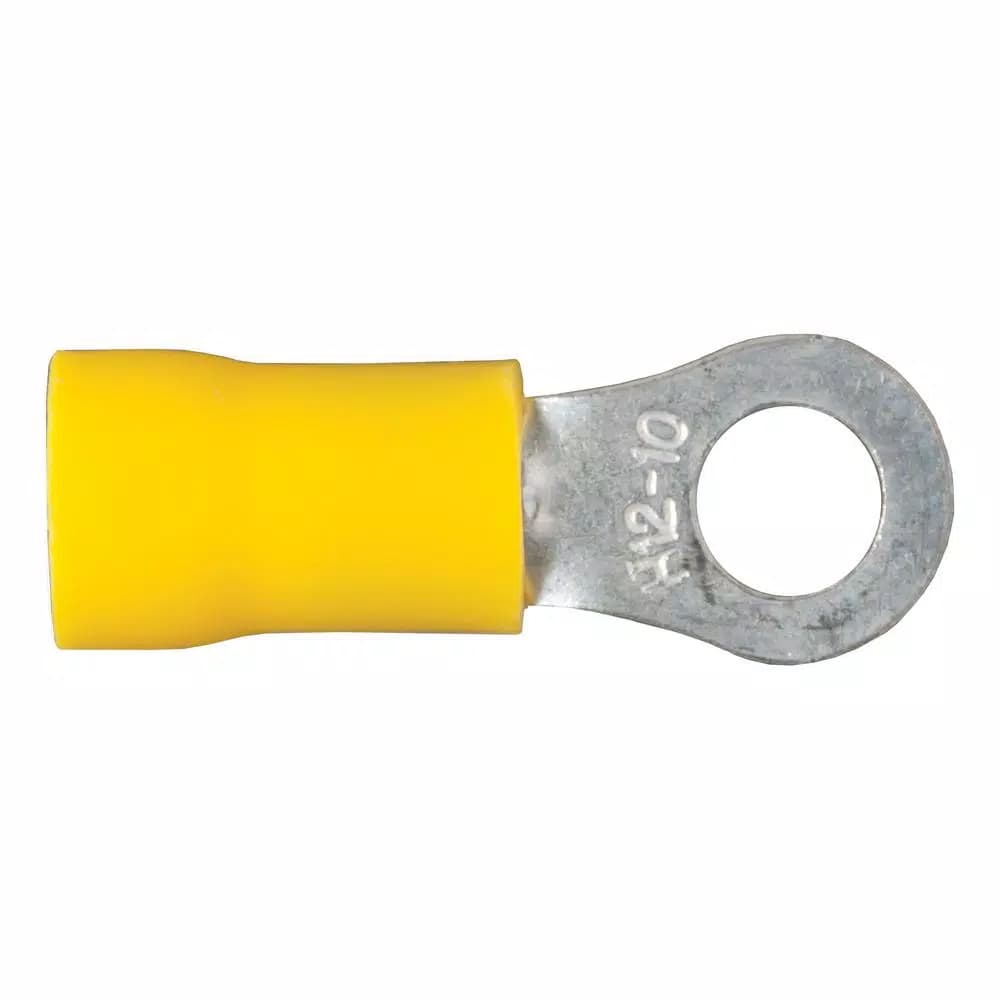 CURT Ring Terminals, 12-10 AWG Wire Gauge, #10 Stud Size, Yellow, 100-Pack