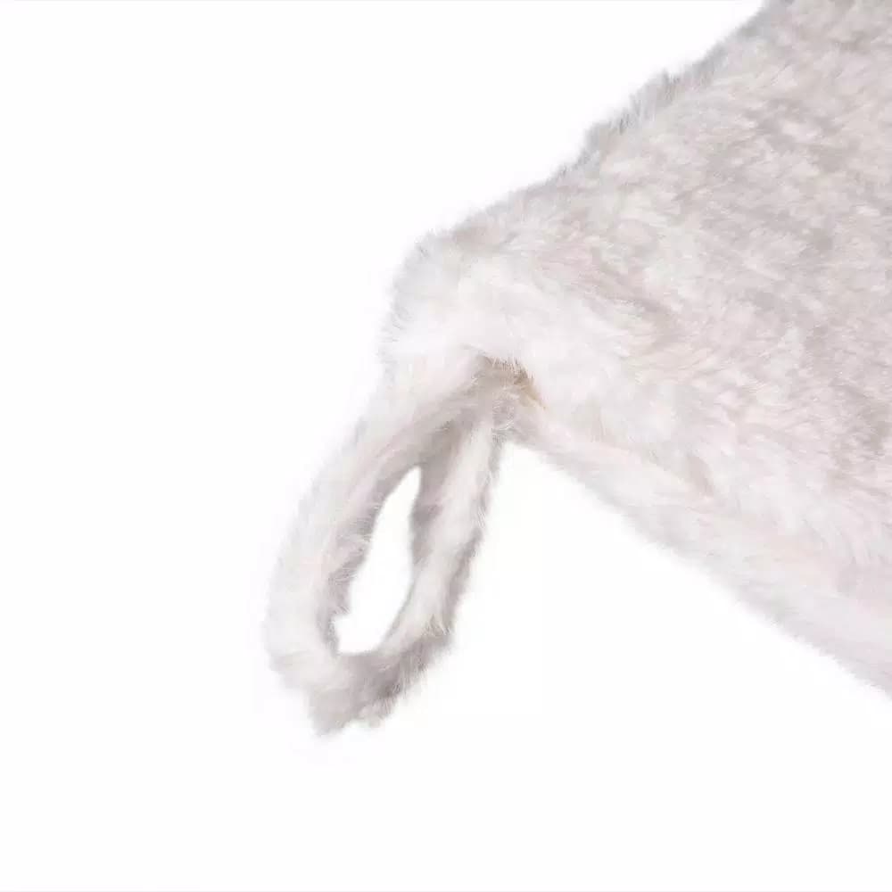 Glitzhome 21 in. White Plush Faux Fur Christmas Stocking with Silver Sequin Snowflake Embroidery