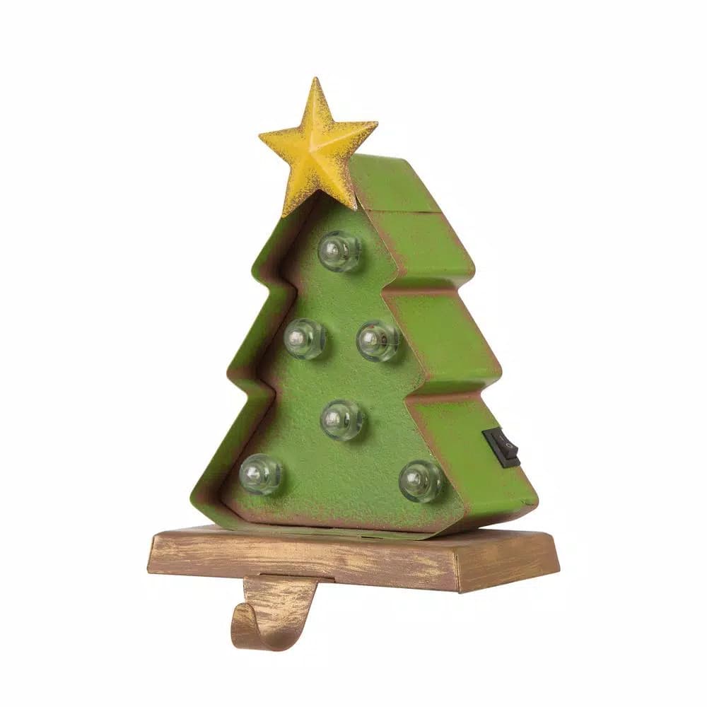 Glitzhome Marquee LED Angel and Tree Christmas Stocking Holder Set of 2