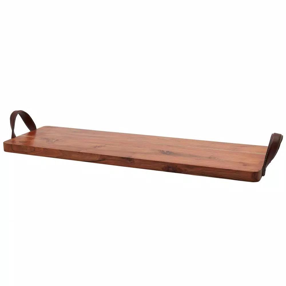 Mason Craft & More 33 in. Acacia Wood Serving Tray with Faux Leather Handles
